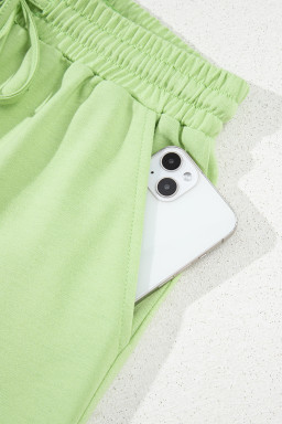 Meadow Mist Green Solid Loose V Neck Half Sleeve Tee and Shorts