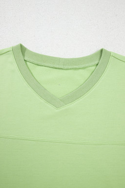 Meadow Mist Green Solid Loose V Neck Half Sleeve Tee and Shorts