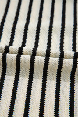 Black Stripe Scallop Lace Trim Ruffle Short Sleeves Crewneck Top