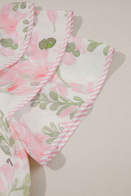 Pink Floral Contrast Edge Layered Short Sleeve Mini Dress