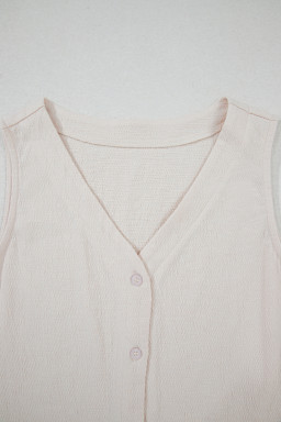 Apricot Buttoned V Neck Tank Top and Wide Leg Pants Casual Outfit