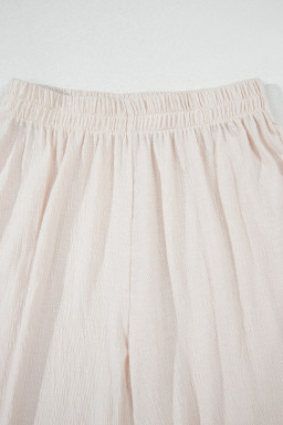 Apricot Buttoned V Neck Tank Top and Wide Leg Pants Casual Outfit