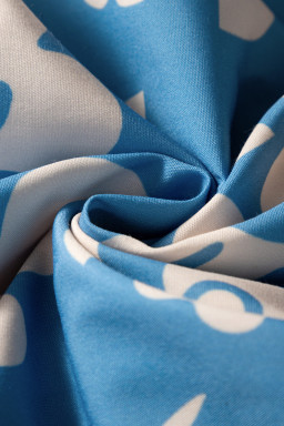 Sky Blue Floral U Neck Flutter Shoulder Tiered Flowy Midi Dress