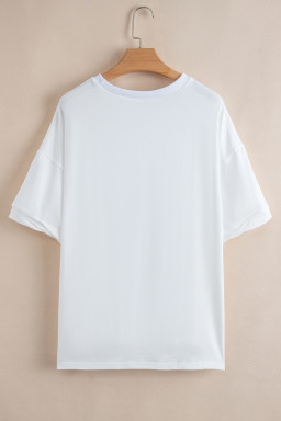 White Sequin stars & stripes Graphic Drop Shoulder Loose T Shirt