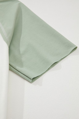 Clearly Aqua Colorblock Raglan Short Sleeve Half Buttons High Low T Shirt