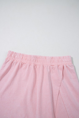 Light Pink 2 Pieces Mineral Wash Cotton Tank Top Lined Split Skort Set