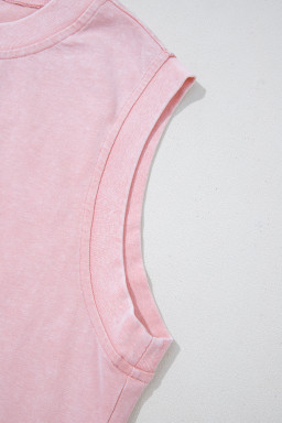 Light Pink 2 Pieces Mineral Wash Cotton Tank Top Lined Split Skort Set