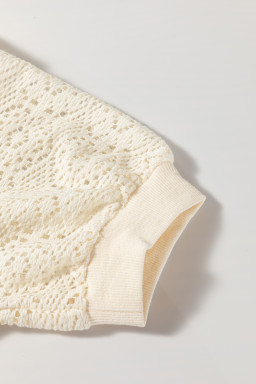 Jet Stream Lace Crochet Short Sleeve Round Neck T Shirt