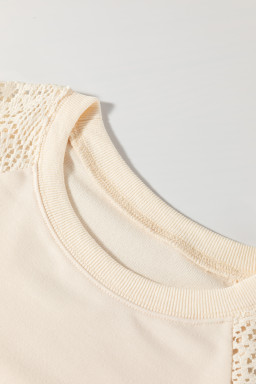 Jet Stream Lace Crochet Short Sleeve Round Neck T Shirt