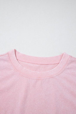 Light Pink 2 Pieces Mineral Wash Cotton Tank Top Lined Split Skort Set