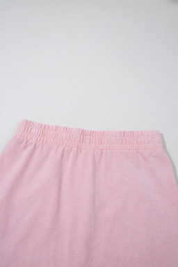 Light Pink 2 Pieces Mineral Wash Cotton Tank Top Lined Split Skort Set