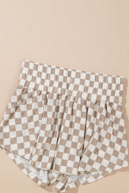 Brown Checkerboard T Shirt and High Waist Skorts 2 Piece Outfit