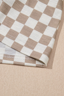 Brown Checkerboard T Shirt and High Waist Skorts 2 Piece Outfit