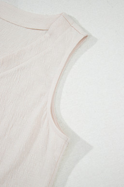 Apricot Buttoned V Neck Tank Top and Wide Leg Pants Casual Outfit