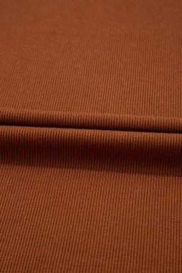 Cinnamon Leather Ruffle Sleeve Patchwork Round Neck Blouse