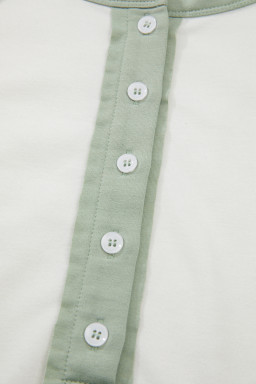 Clearly Aqua Colorblock Raglan Short Sleeve Half Buttons High Low T Shirt