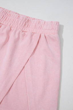 Light Pink 2 Pieces Mineral Wash Cotton Tank Top Lined Split Skort Set