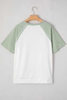 Clearly Aqua Colorblock Raglan Short Sleeve Half Buttons High Low T Shirt