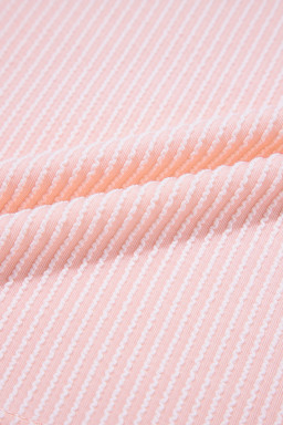 Pink Corded Knit Color Block Pocketed Crew Neck T Shirt