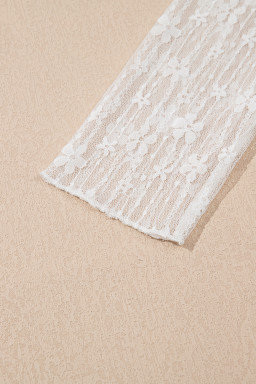 White Sheer Floral Lace Long Sleeve Slim Fit Top