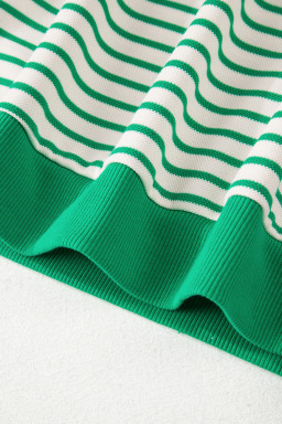 Bright Green Contrast Detail Striped Ruffle Short Sleeve Top