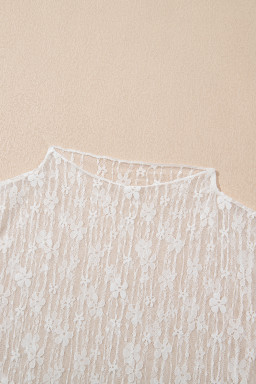 White Sheer Floral Lace Long Sleeve Slim Fit Top