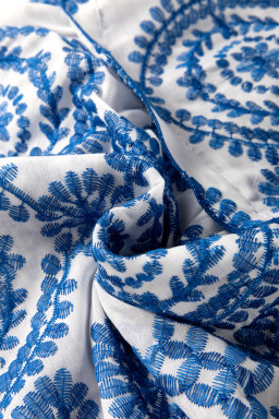 Blue Boho Print Flutter Sleeve Crew Neck Blouse