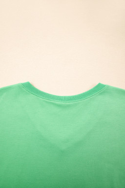 Mint Green V Neck Drop Shoulder Tee and Patchwork Drawstring Elastic Waistband Shorts Set