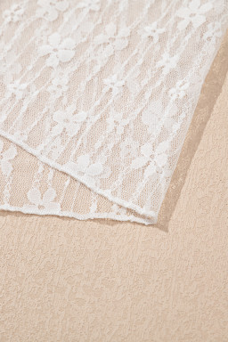 White Sheer Floral Lace Long Sleeve Slim Fit Top