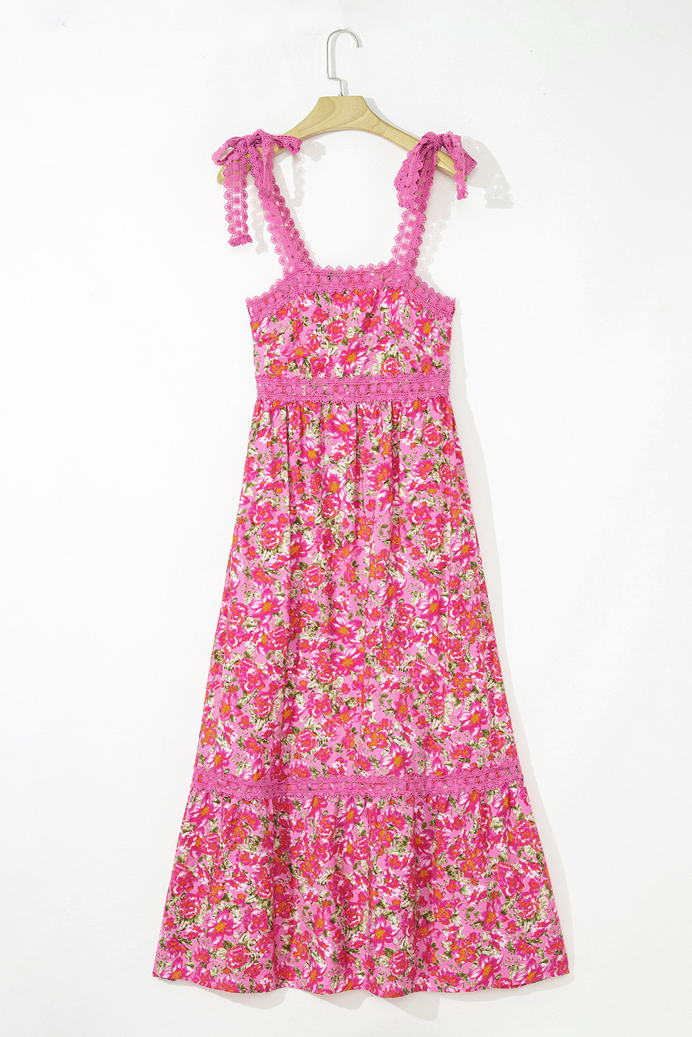 Rose Floral Lace Tied Strap Empire Waist Maxi Dress