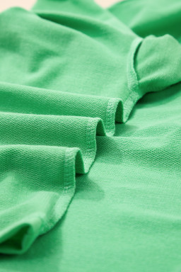 Mint Green V Neck Drop Shoulder Tee and Patchwork Drawstring Elastic Waistband Shorts Set