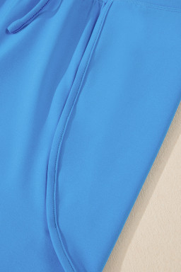 Blue Crossed Spaghetti Straps Drawstring Waist Sporty Romper