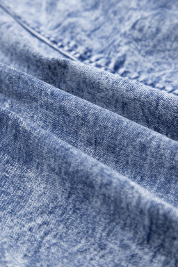 Blue Frilly Square Neck Bustier Puff Sleeve Short Denim Dress