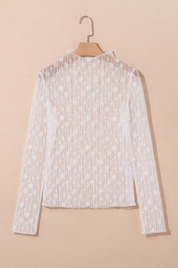 White Sheer Floral Lace Long Sleeve Slim Fit Top