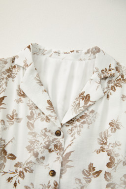 Khaki Floral Puff Sleeve V Neck Buttoned Front Maxi Dress