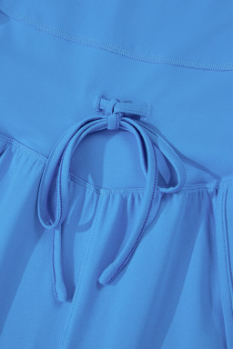 Blue Crossed Spaghetti Straps Drawstring Waist Sporty Romper