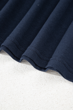 Dirty blue Solid Color Toothpick Stripe Round Neck T Shirt