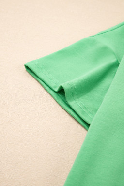 Mint Green V Neck Drop Shoulder Tee and Patchwork Drawstring Elastic Waistband Shorts Set