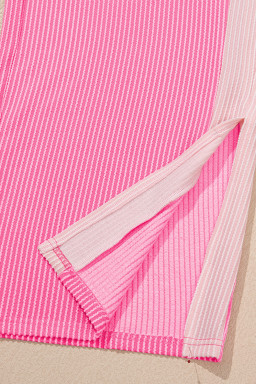 Sachet Pink 2-tone Colorblock Patchwork Corded 2pcs Outfit