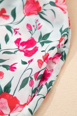 Pink Floral Puff Sleeve Square Neck Empire Waist Tiered Maxi Dress