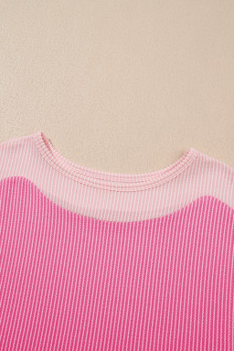 Sachet Pink 2-tone Colorblock Patchwork Corded 2pcs Outfit