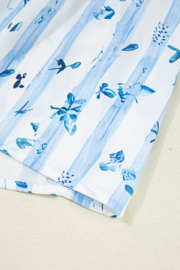 Sky Blue Floral Smocked Tied Straps A-Lined Tiered Maxi Dress