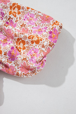 Pink Floral Square Neck Knotted Ruffle Midi Dress