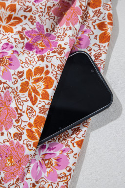 Pink Floral Square Neck Knotted Ruffle Midi Dress