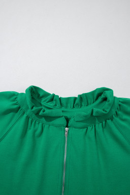 Sea Green Half Zip Puff Sleeve Top and Ruffled Shorts Set