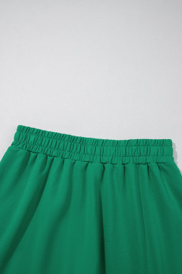 Sea Green Half Zip Puff Sleeve Top and Ruffled Shorts Set