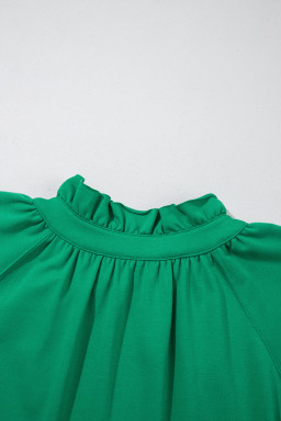 Sea Green Half Zip Puff Sleeve Top and Ruffled Shorts Set