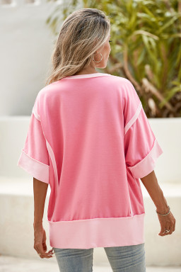 Peach Blossom Half Sleeve Raw Seam High Low Side Split Top