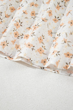 White Floral Eyelet Embroidered Puff Sleeve Notch V Neck Blouse