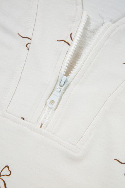 Beige Bow Print Half Zip Tank and Shorts 2pcs Set